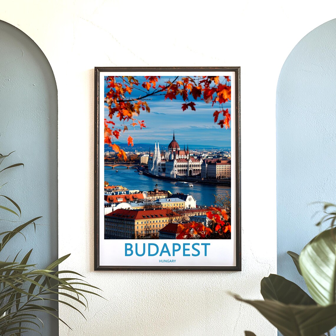 Budapest Hungary Parliament Danube Autumn Leaves Photo Travel Poster - Image 3
