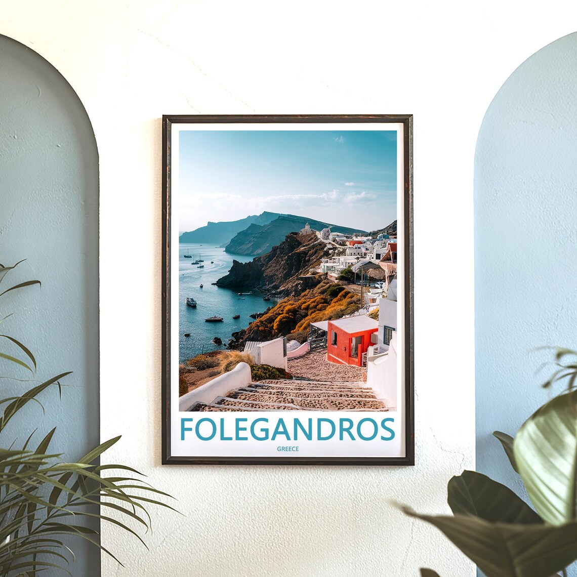 Folegandros Greece Stone Steps Overlooking Aegean Bay Travel Poster - Image 3
