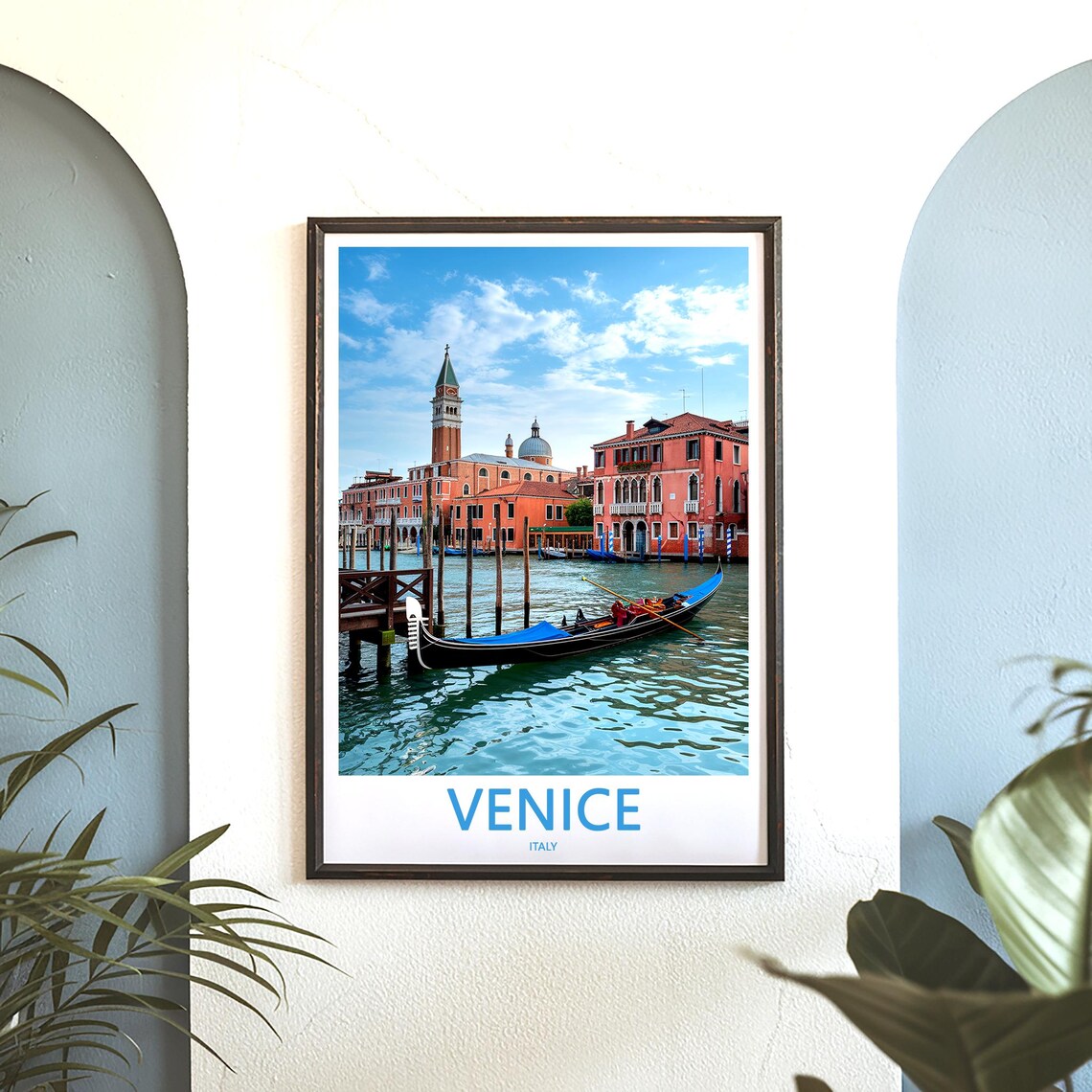 Venice Italy Gondola Moored By San Giorgio Island Church Poster - Image 3
