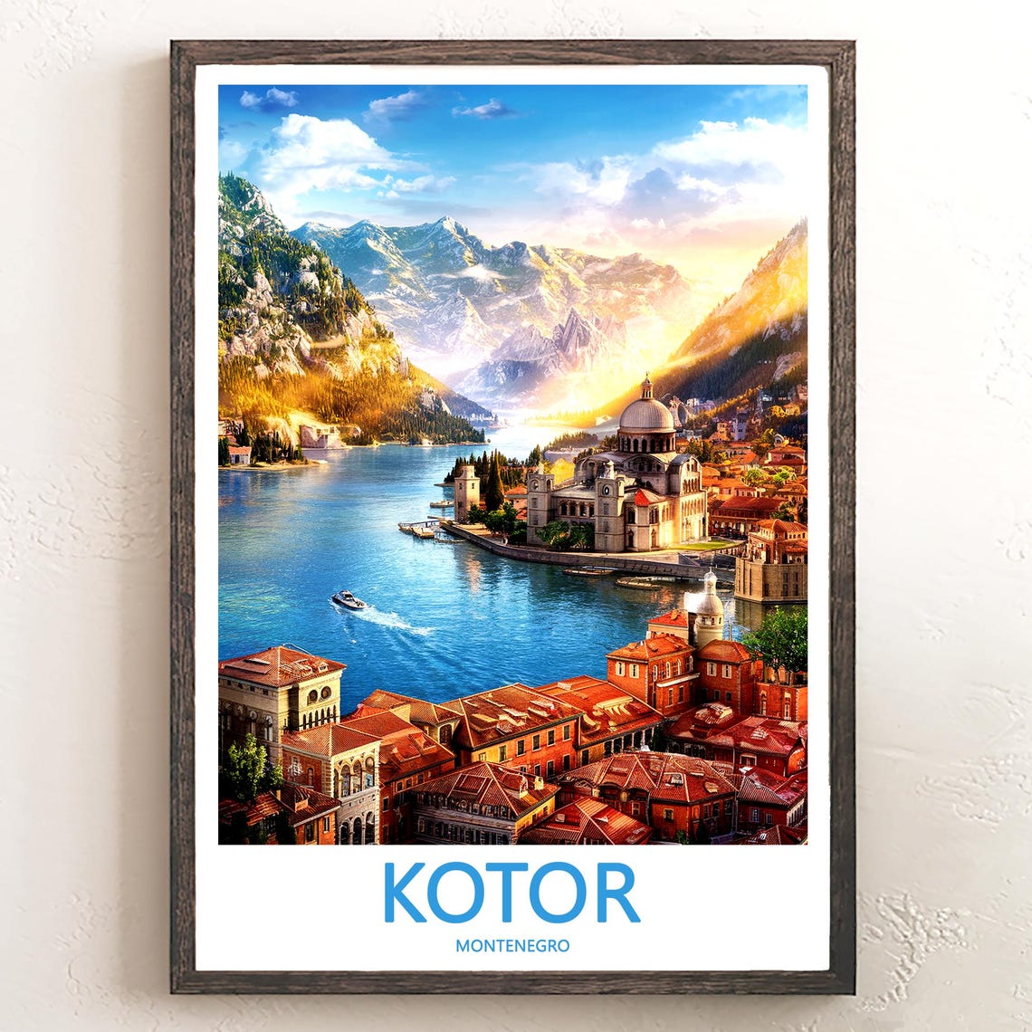 Kotor Montenegro Golden Sunset Bay Old Town View Travel Poster