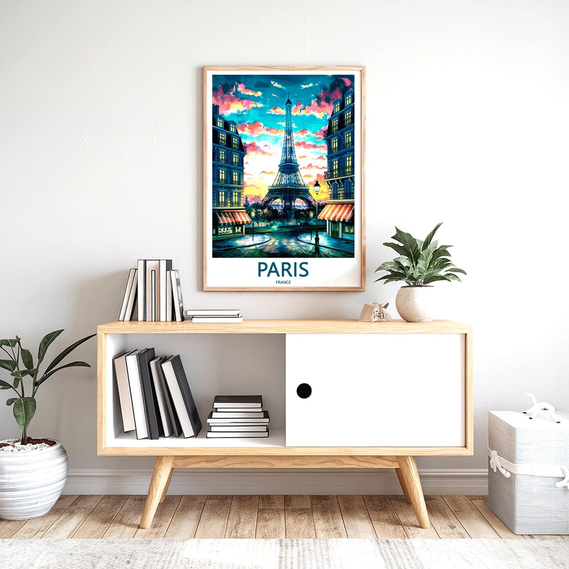 Eiffel Tower Night Cafe Street Pink Sunset Sky Illustrated Poster - Image 2