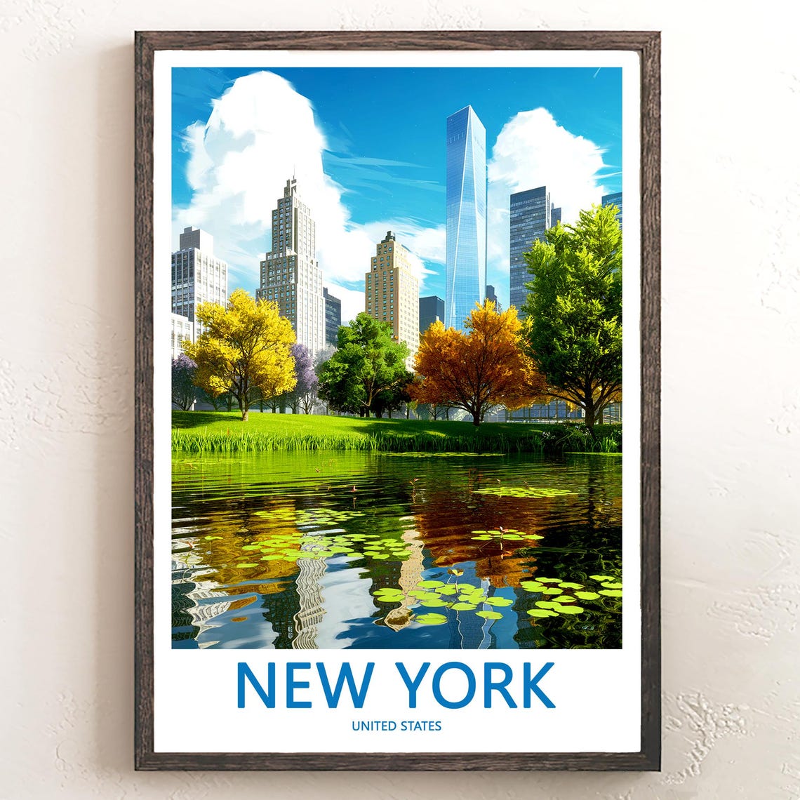 New York Central Park Pond One World Trade Center Reflection Poster