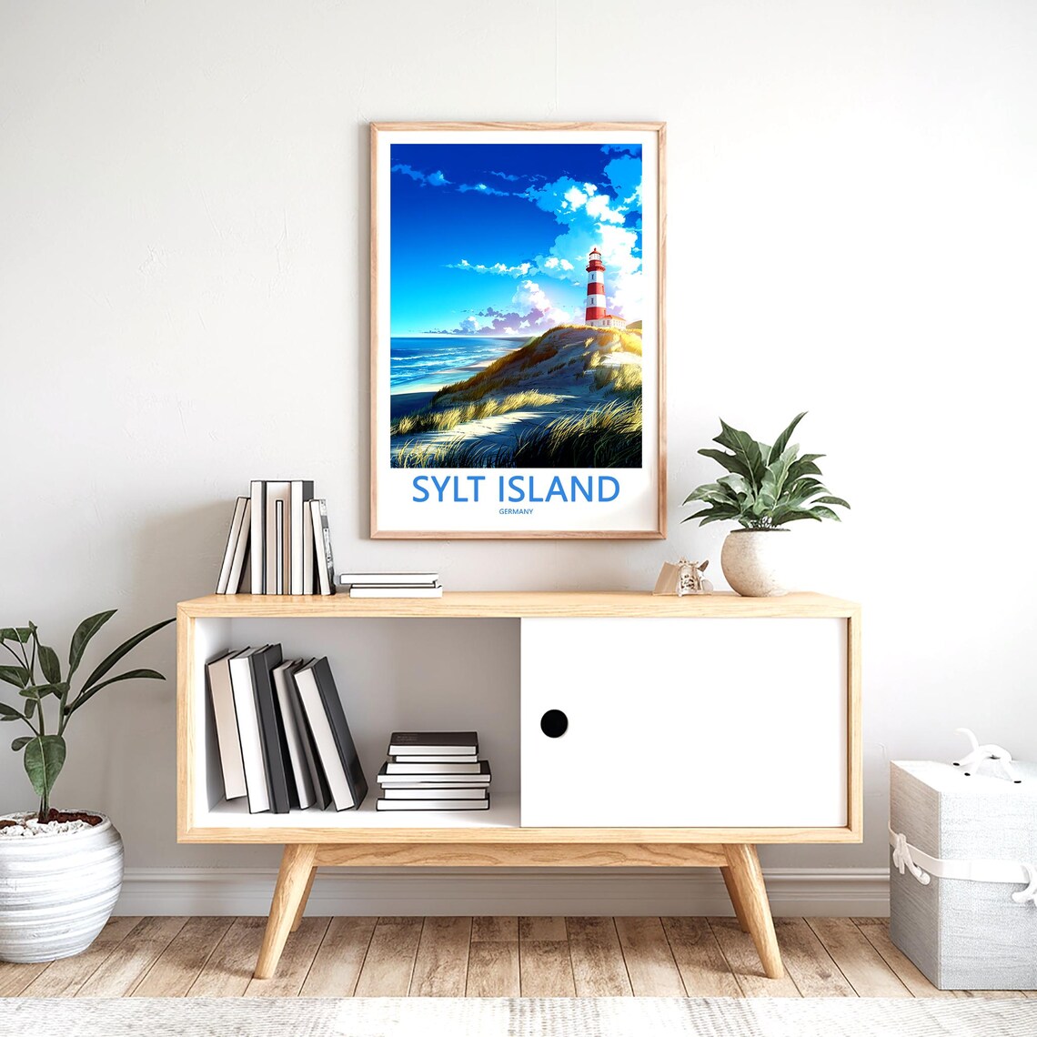 Sylt Island Germany Red and White Lighthouse Illustration Poster - Image 2