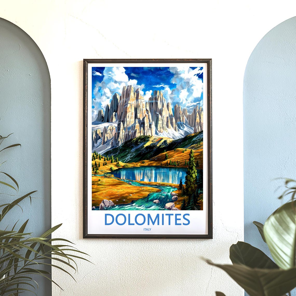 Dolomites Jagged Peaks over Blue Alpine Lake Italy Travel Poster - Image 3