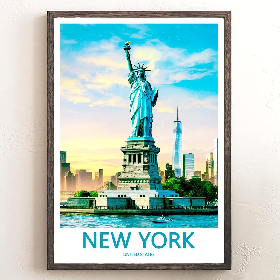 Statue of Liberty at Sunset with One World Trade Center Poster
