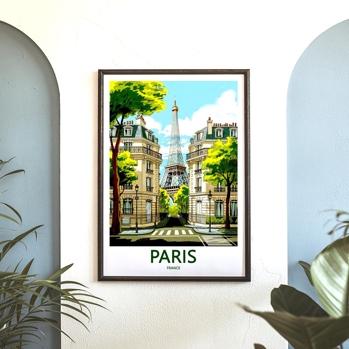 Paris Eiffel Tower Tree-Lined Street With Crosswalk View Poster - Image 3
