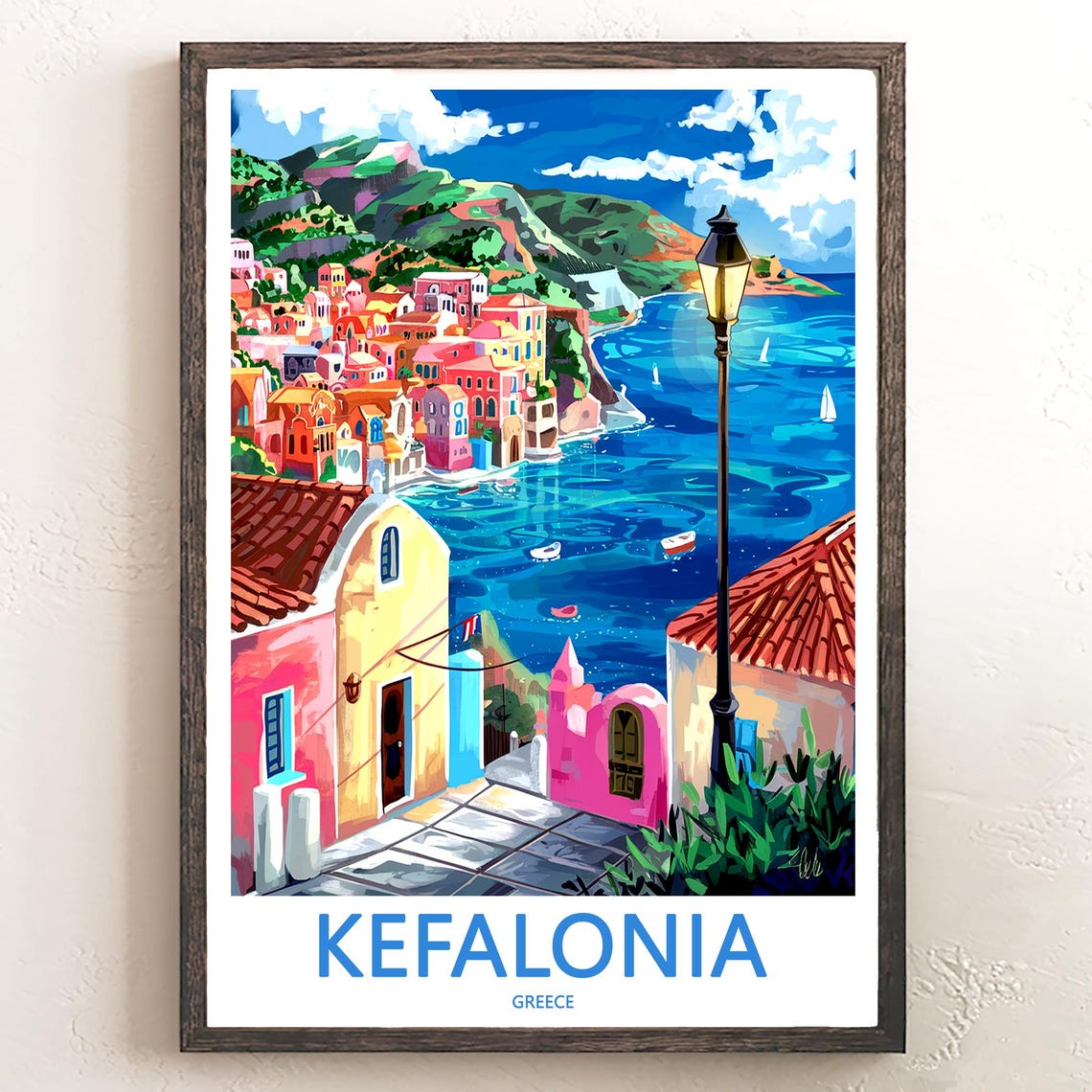 Kefalonia Greece Hillside Village Street Lamp Painted Poster