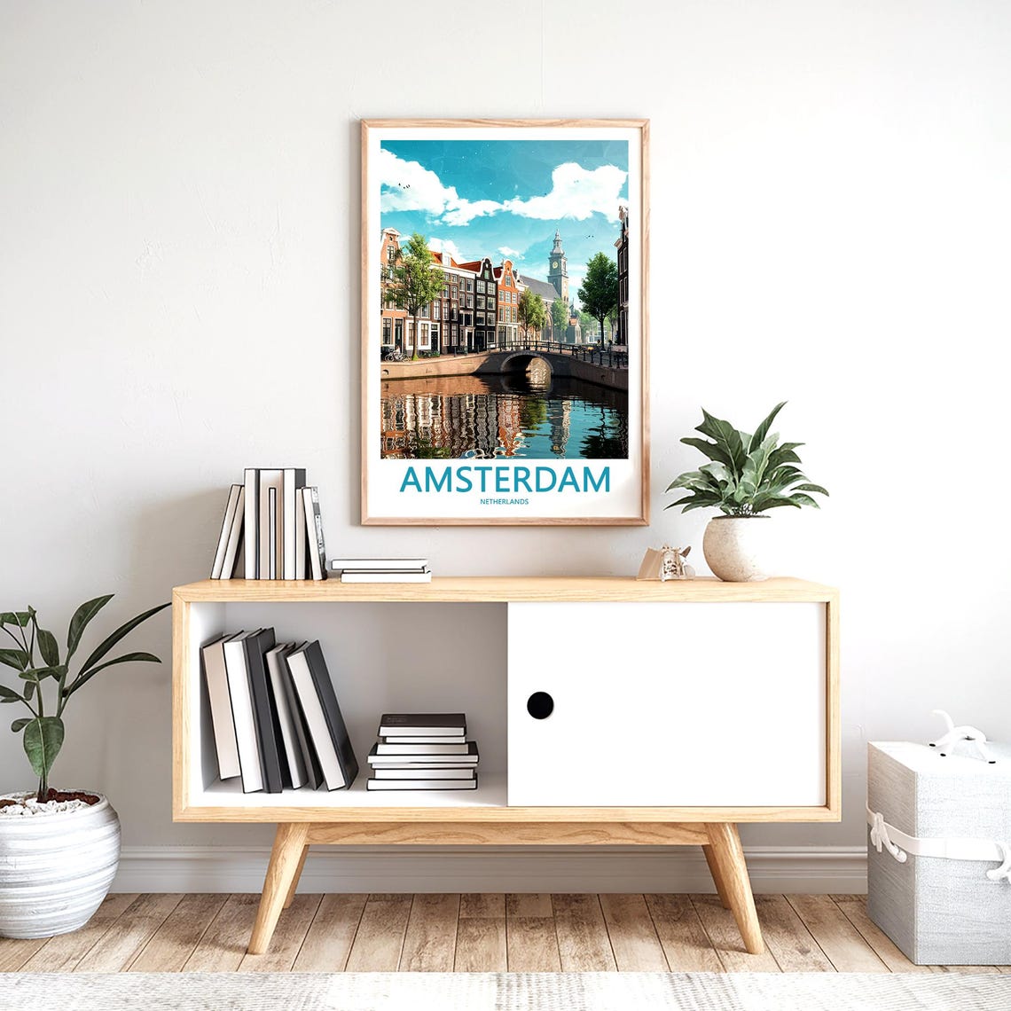 Amsterdam Canal Brick Bridge Water Reflection Photo Travel Poster - Image 2
