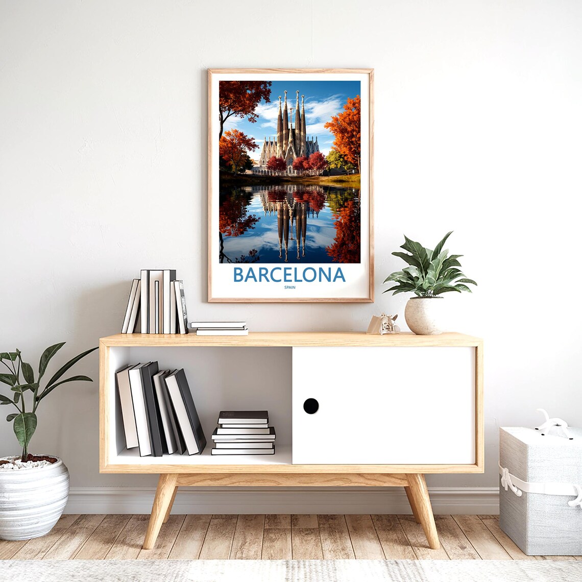 Barcelona Sagrada Família Autumn Reflection Lake Photo Poster - Image 2