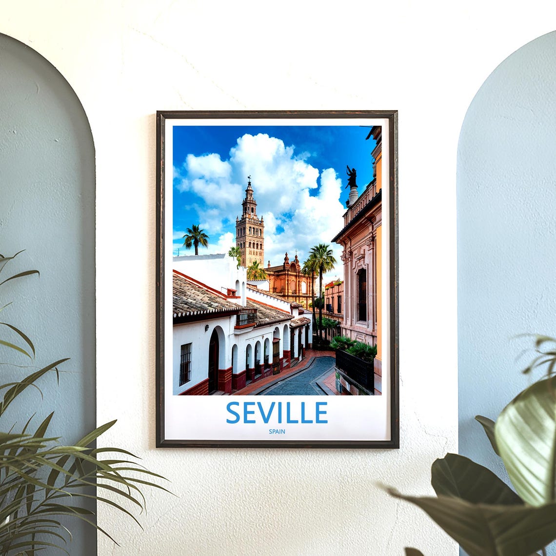 Seville Old Town Street Giralda Tower Whitewashed Houses Travel Poster - Image 3