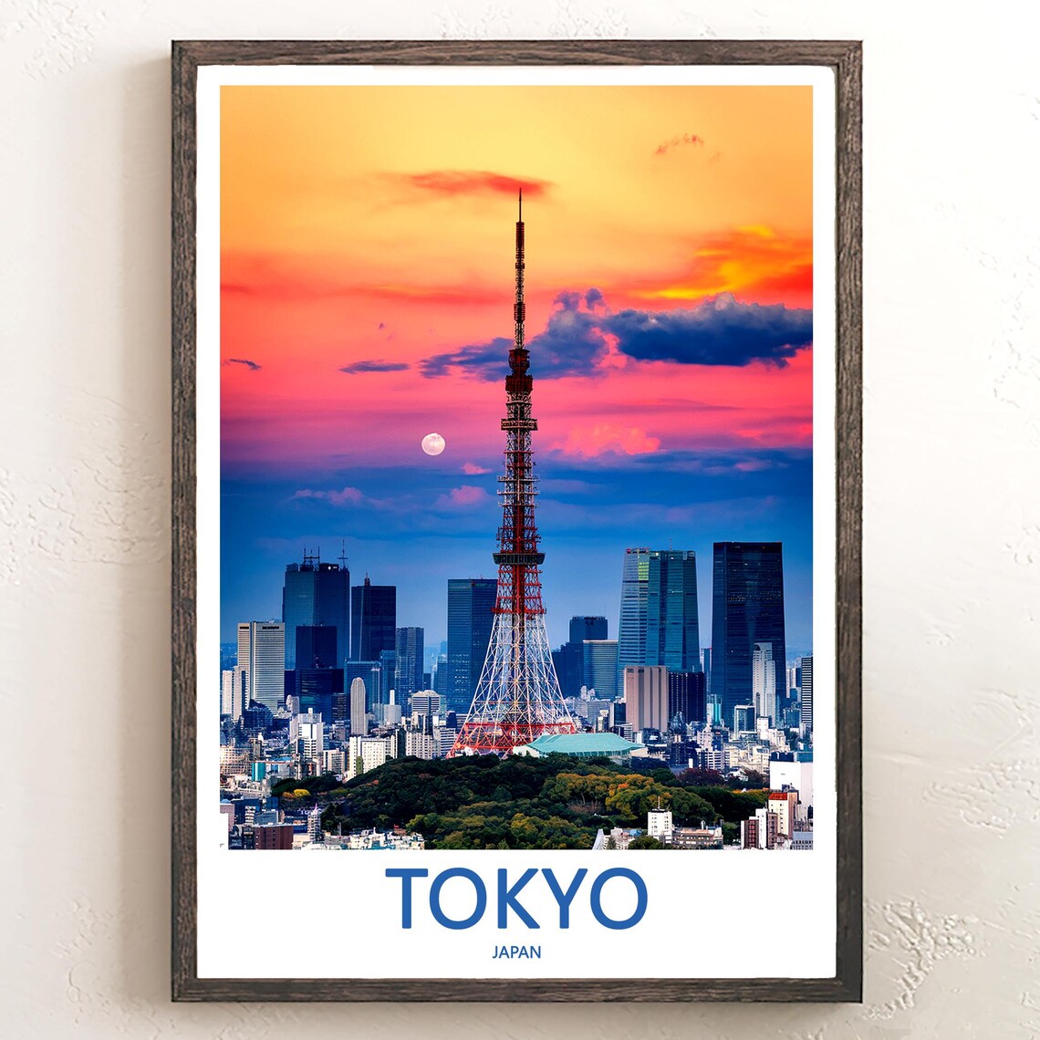Tokyo Tower Rising Above the City in a Blazing Sunset Sky Poster