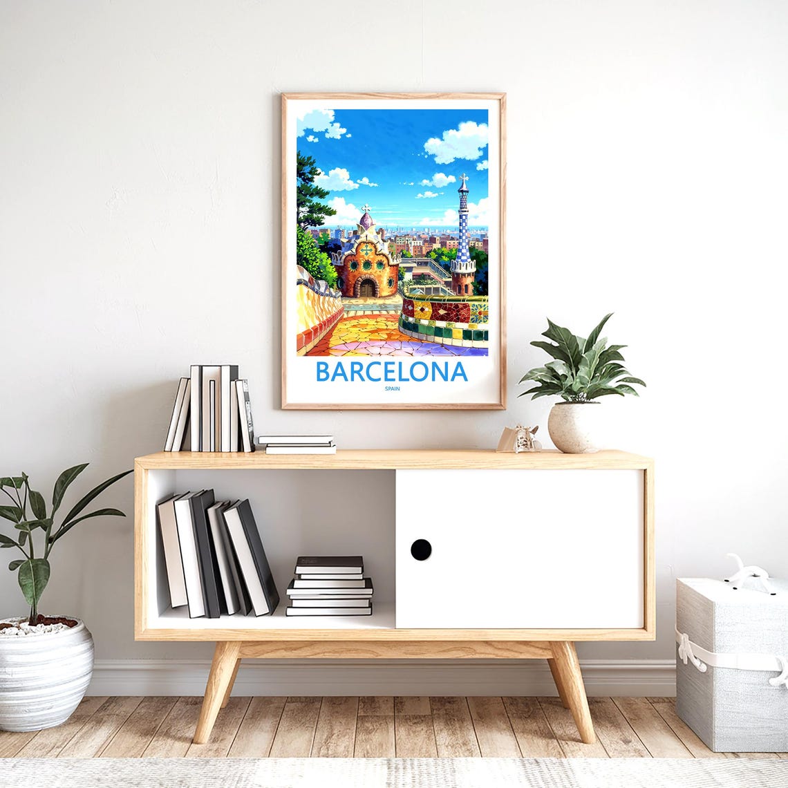 Barcelona Park Güell Mosaic Terrace Garden View Anime Poster - Image 2