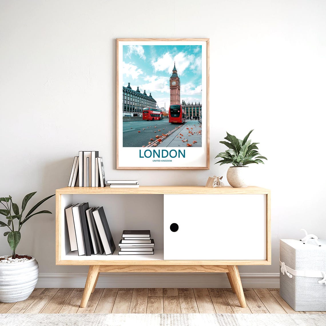 Big Ben and Two Red Double Decker Buses on an Autumn Photo Poster - Image 2