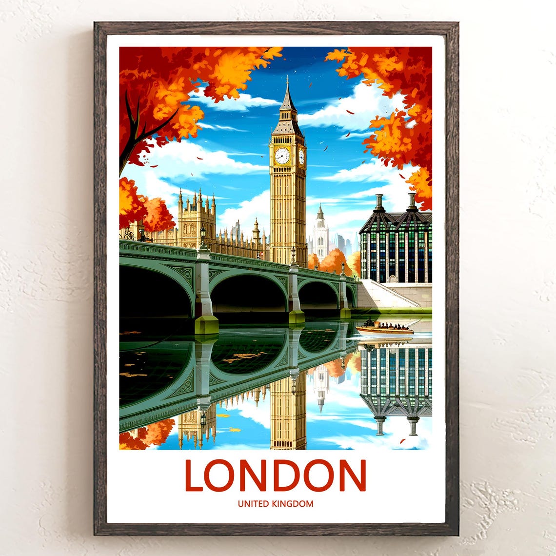 Big Ben and Westminster Bridge Mirror Reflection Autumn Poster