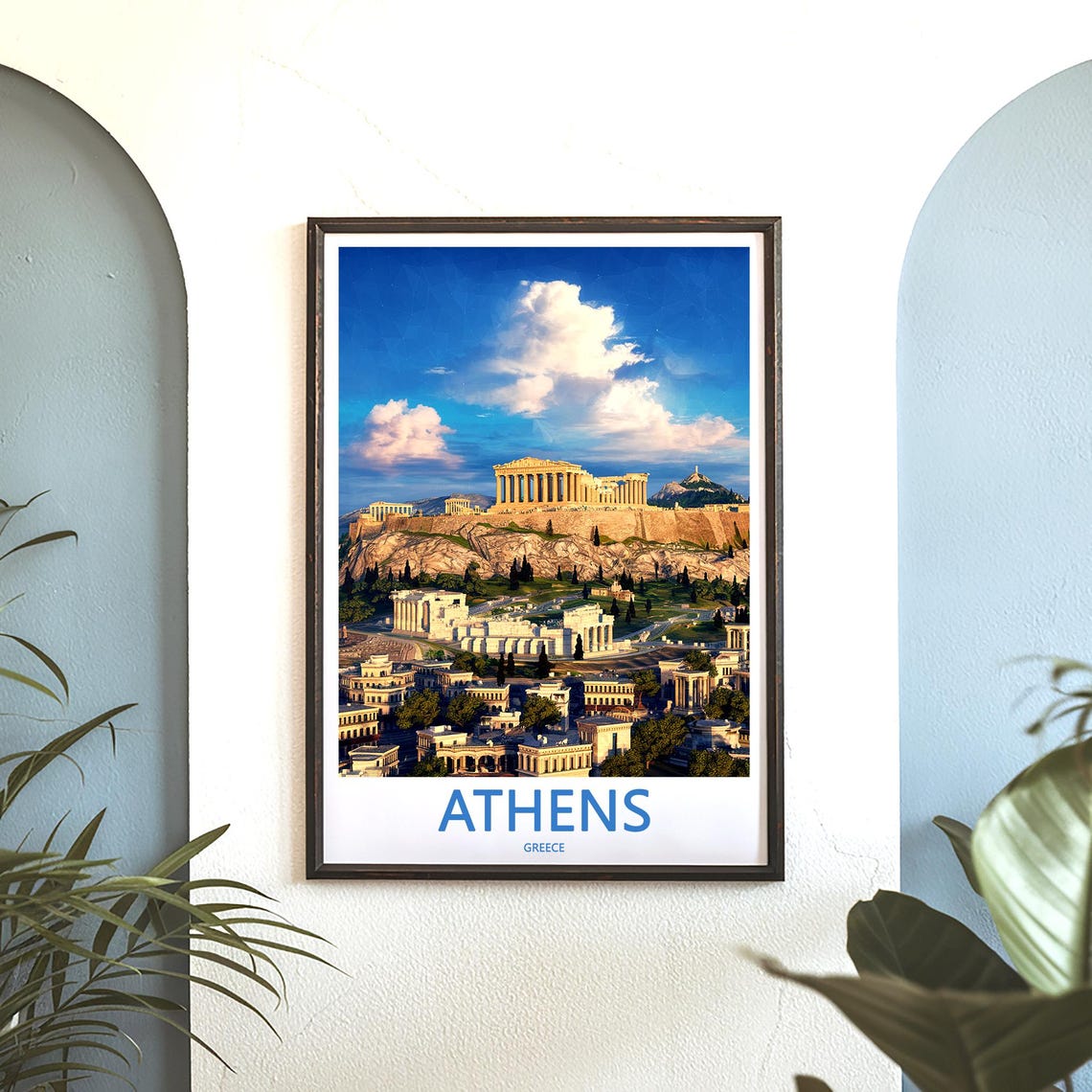 Athens Acropolis Sunset Over Lycabettus Hill Illustrated Poster - Image 3