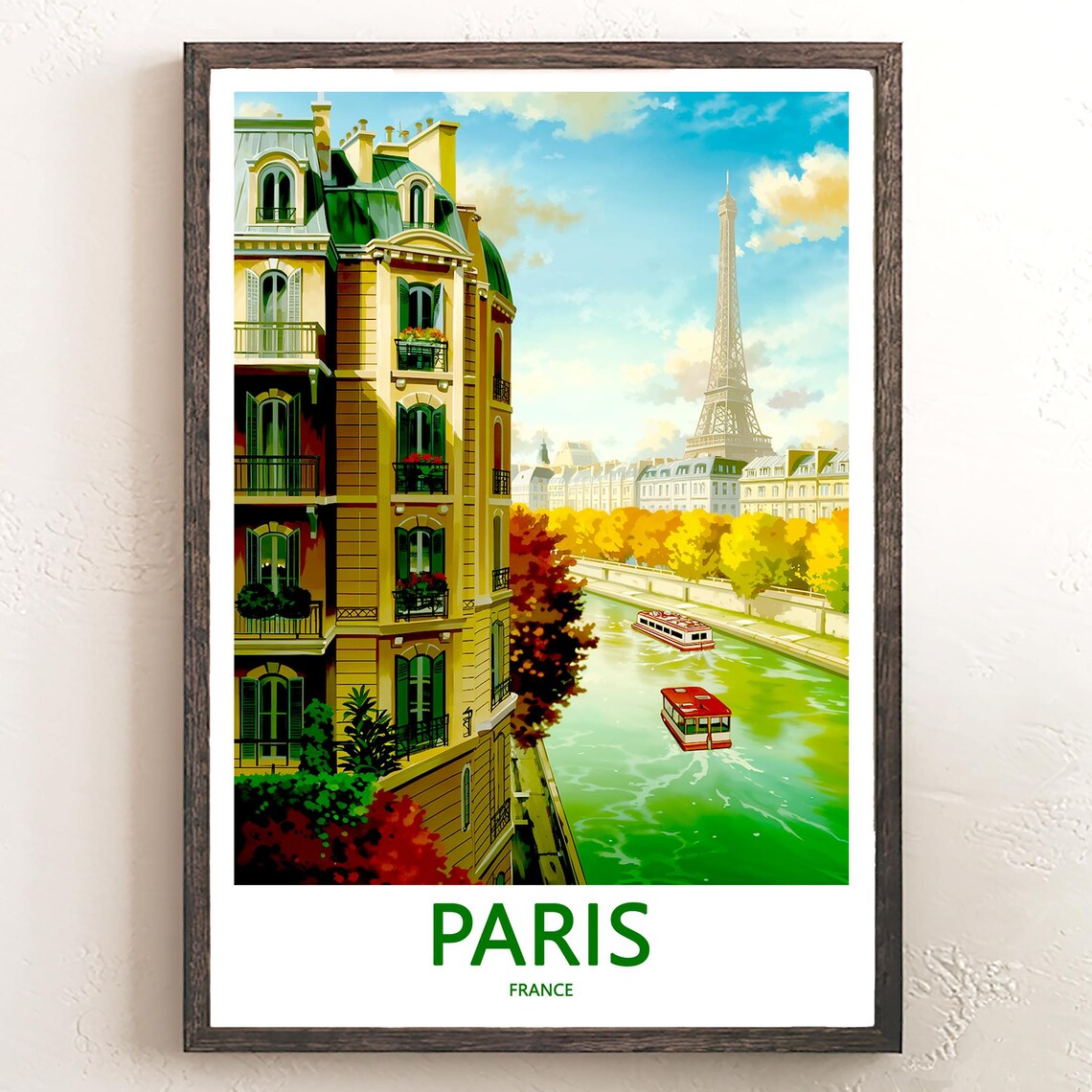 Eiffel Tower Seine Red Tour Boats Autumn Paris France Travel Poster