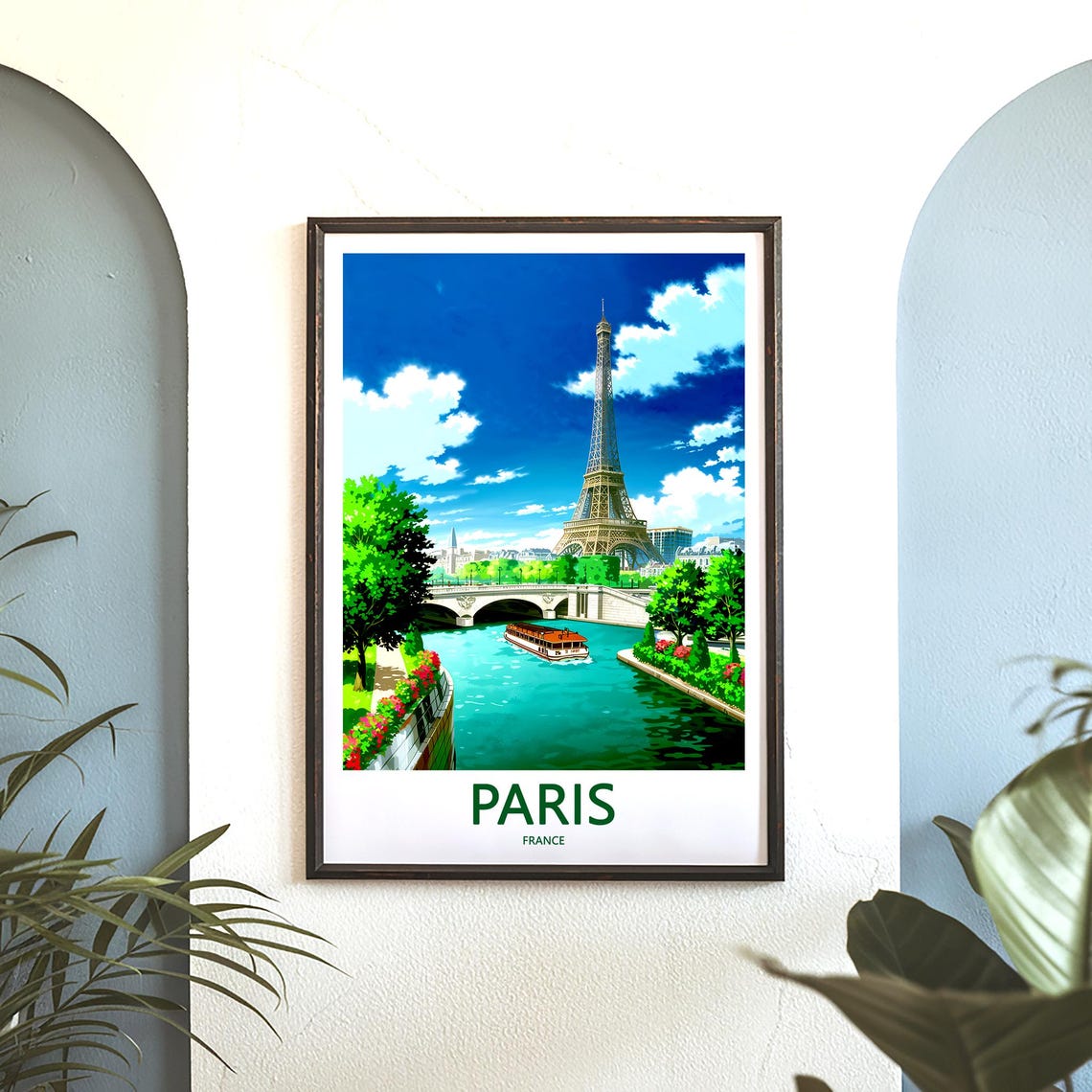 Paris Eiffel Tower Beside the Seine Under a Deep Blue Sky Poster - Image 3