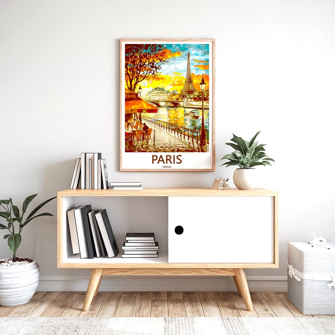 Painterly Sunset Cafe on the Seine Quay Below the Eiffel Tower Poster - Image 2