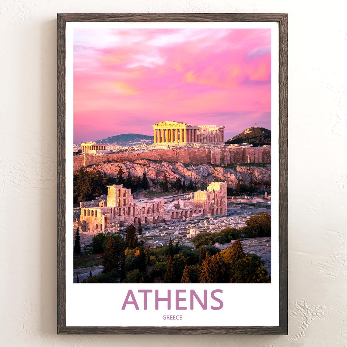 Athens Acropolis Pink Dusk Odeon of Herodes Atticus Photo Poster