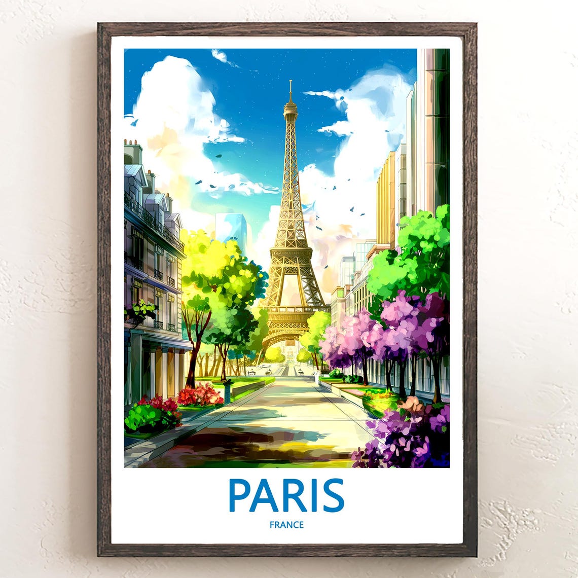 Eiffel Tower Spring Boulevard Purple Blossom Trees Paris Poster