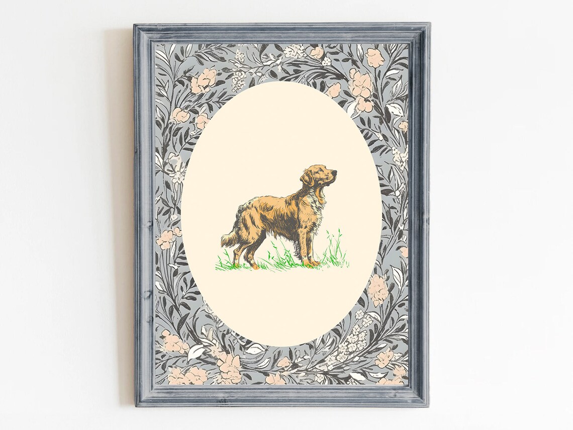 Golden Retriever Vintage Print, Nursery Decor Art Print