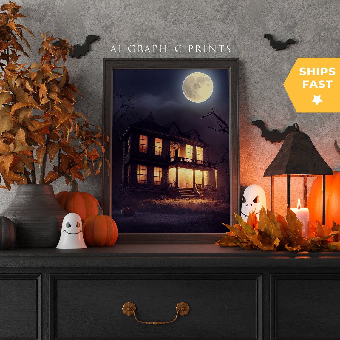Haunted House Halloween Gothic Wall Art Print