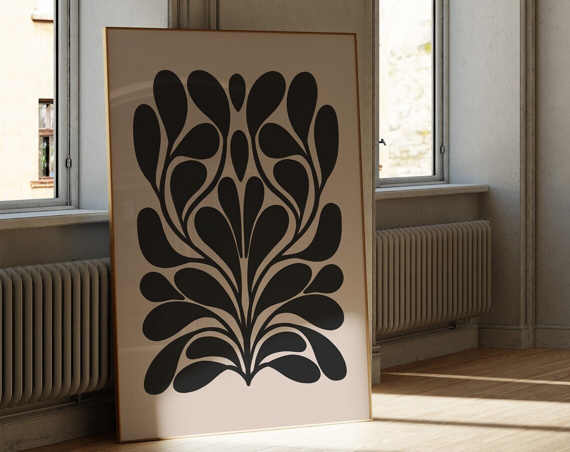 Black and Beige Dark Boho Botanical Art Print