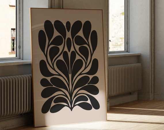 Black and Beige Dark Boho Botanical Art Print