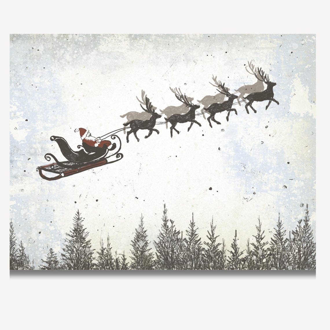 Santa Sleigh With Reindeer Vintage Christmas Eve Flight Poster - Image 2