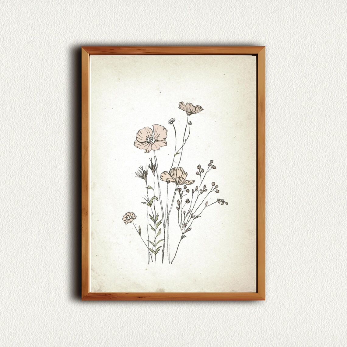 Blush Pink Wildflower Bouquet in Vintage Botanical Art Print - Image 3