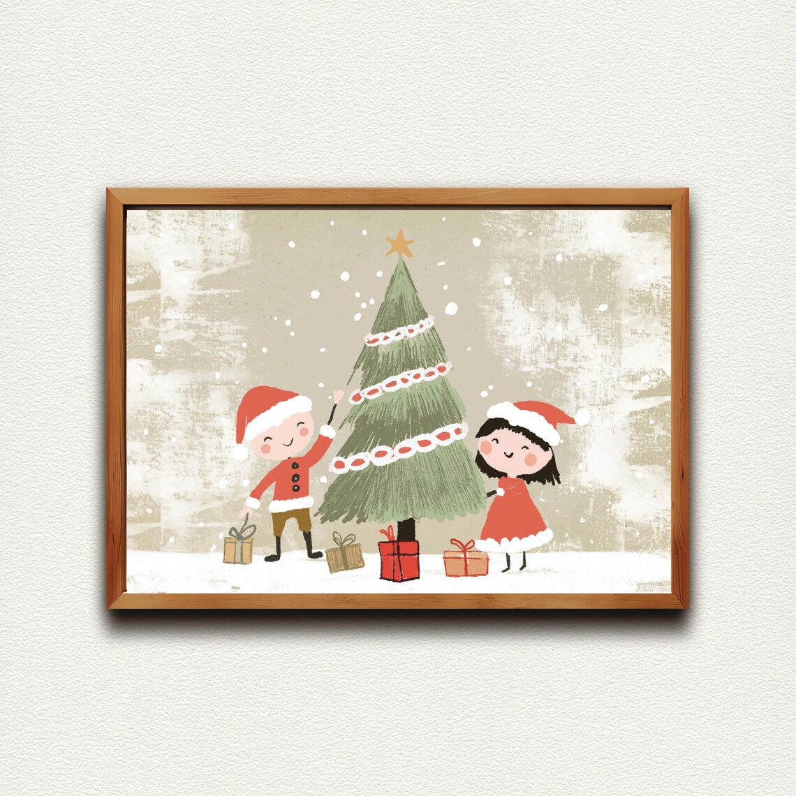 Kids Decorating Christmas Tree Santa Costumes Gifts Holiday Poster - Image 4