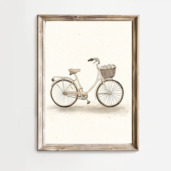 Vintage Bicycle With Wicker Basket Sketch For Nursery Room Poster