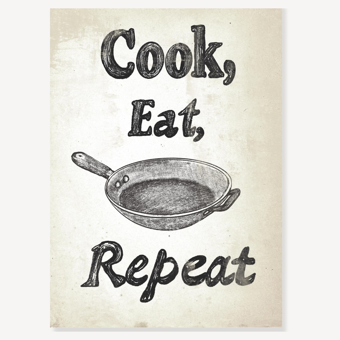 Cook Eat Repeat Vintage Skillet Rustic Farmhouse Kitchen Poster - Image 2