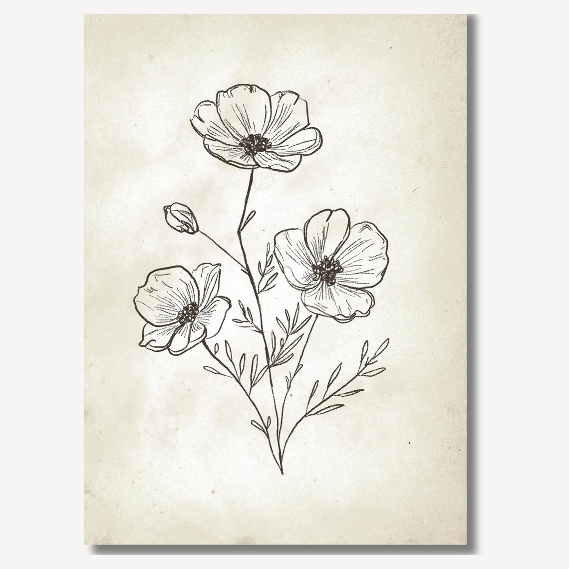 Wildflower Botanical Line Drawing Minimalist Ink Sketch Art Poster - Image 2