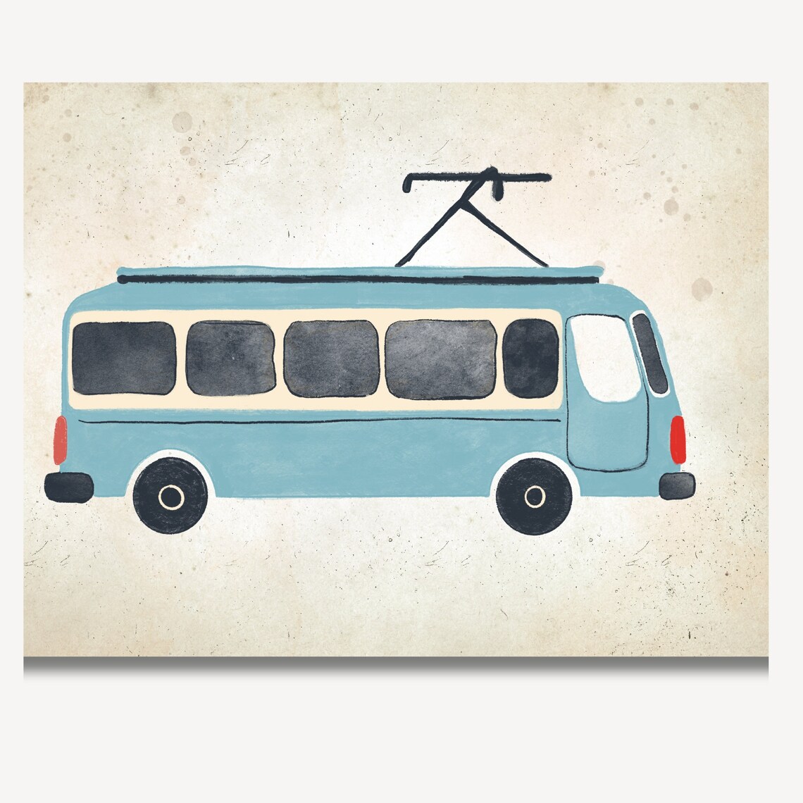 Classic Vintage Blue Trolleybus Nursery Sketch Vehicle Poster - Image 4
