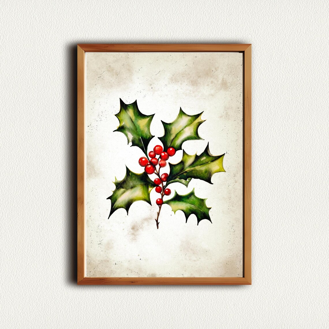 Christmas Holly Sprig With Red Berries Watercolor Holiday Poster - Image 4