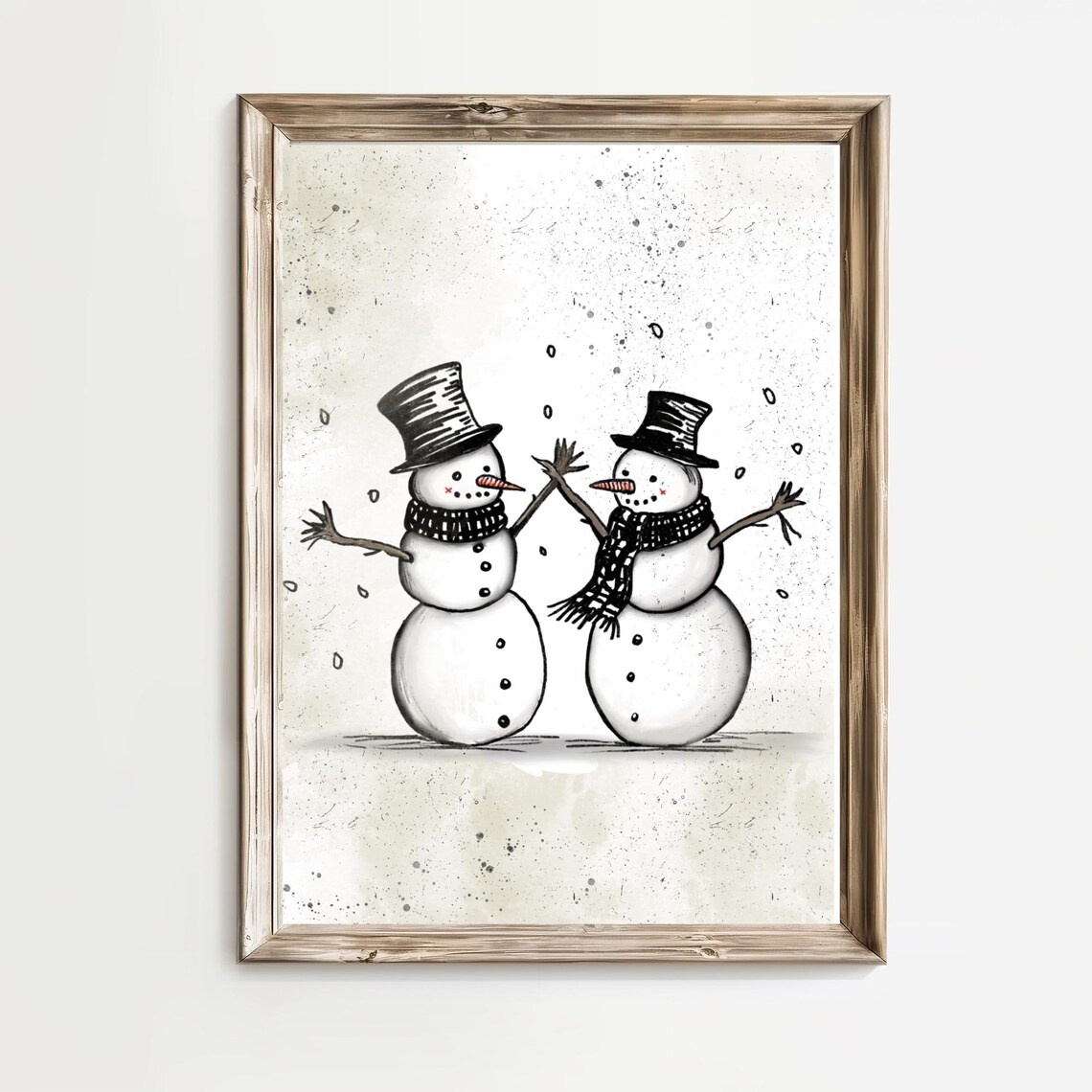 Two Dancing Snowmen in Top Hats Vintage Holiday Party Poster