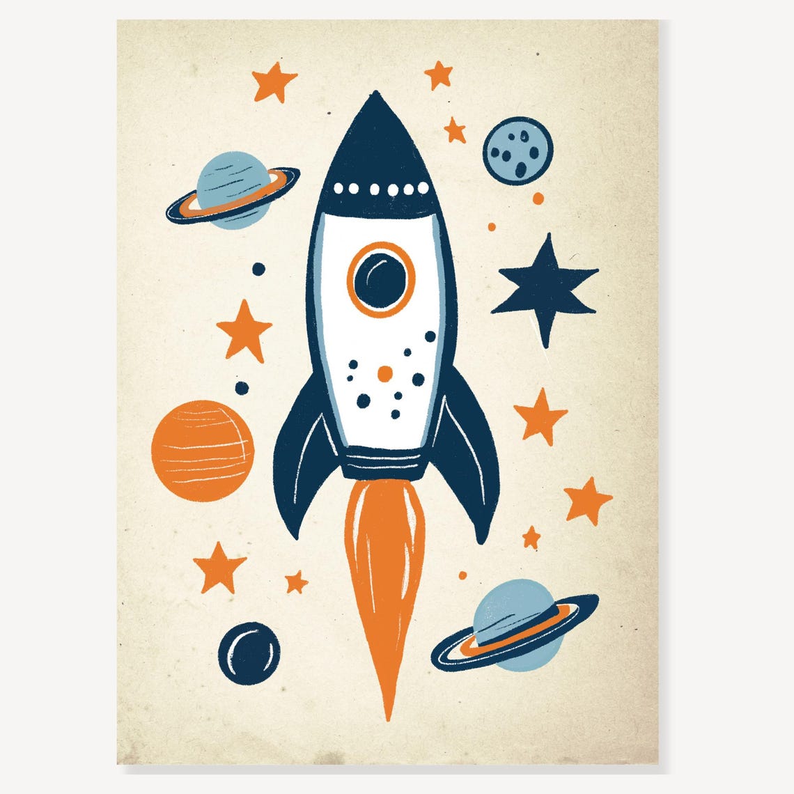 Vintage Navy Rocket Planets Stars Nursery Outer Space Art Print - Image 2