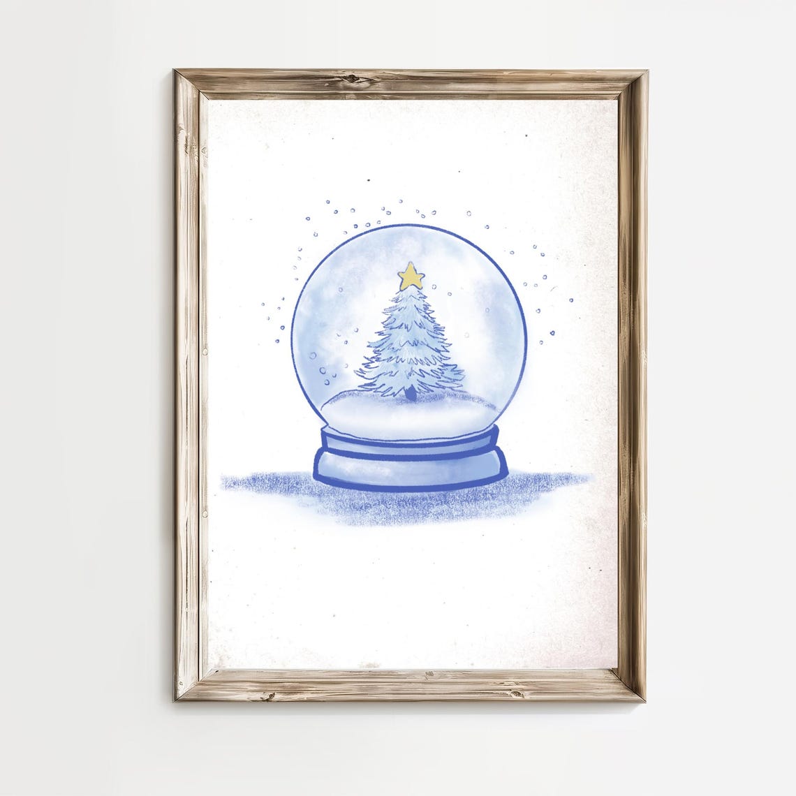 Christmas Tree Snow Globe In Blue Vintage Holiday Sketch Poster