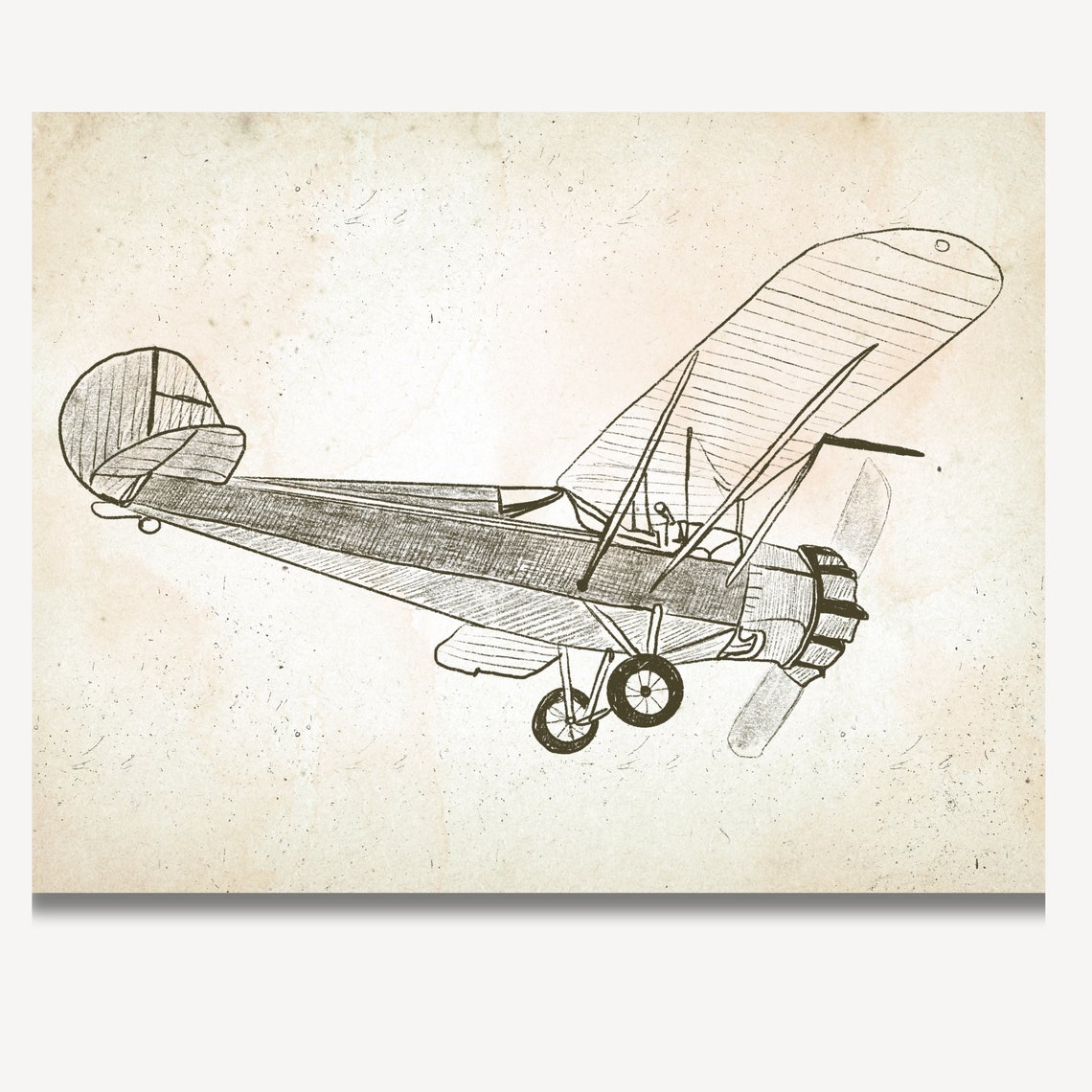Vintage Biplane Airplane Pencil Sketch Boys Room Decor Wall Art - Image 4
