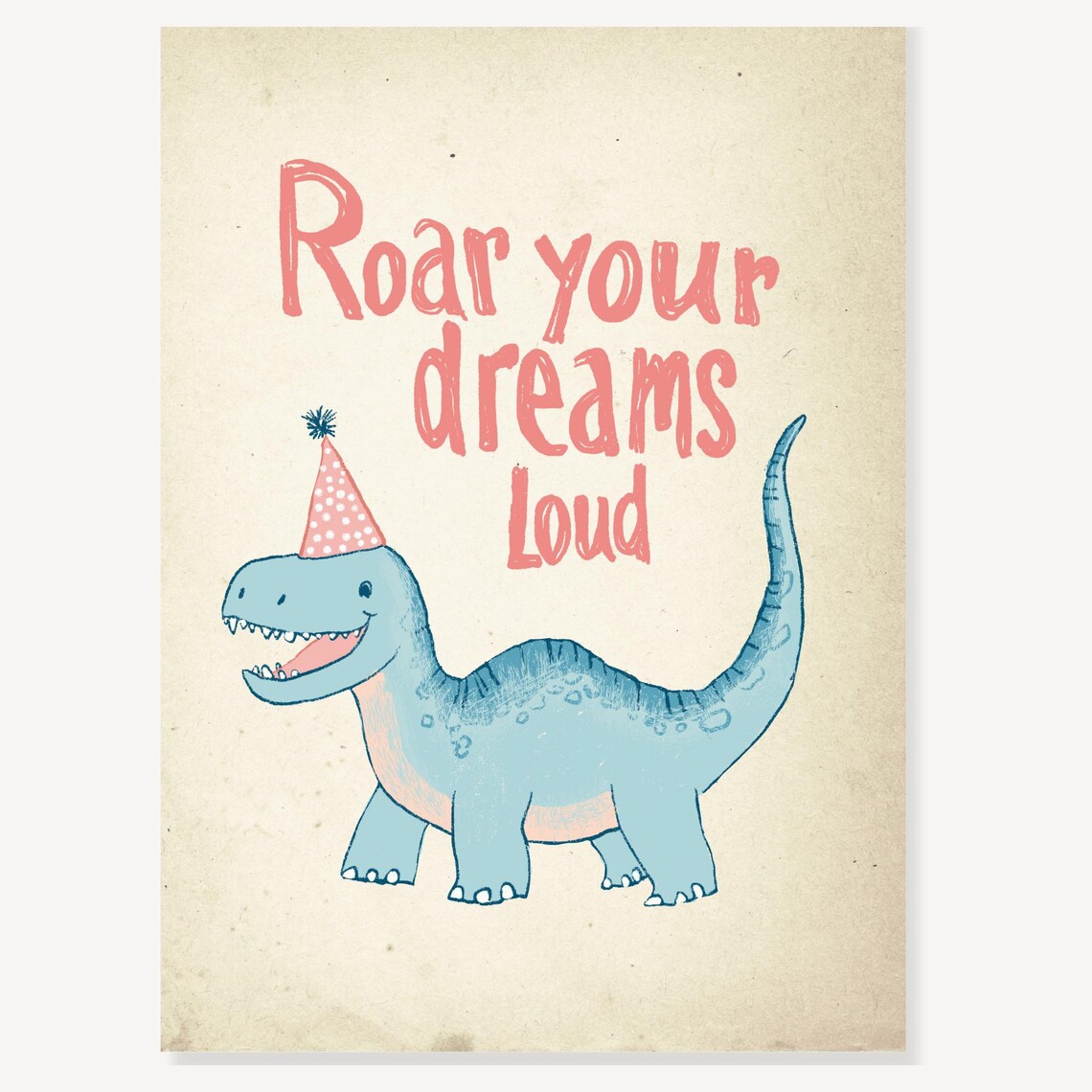 Roar Your Dreams Loud Cute Dinosaur Kids Room Affirmation Poster - Image 2