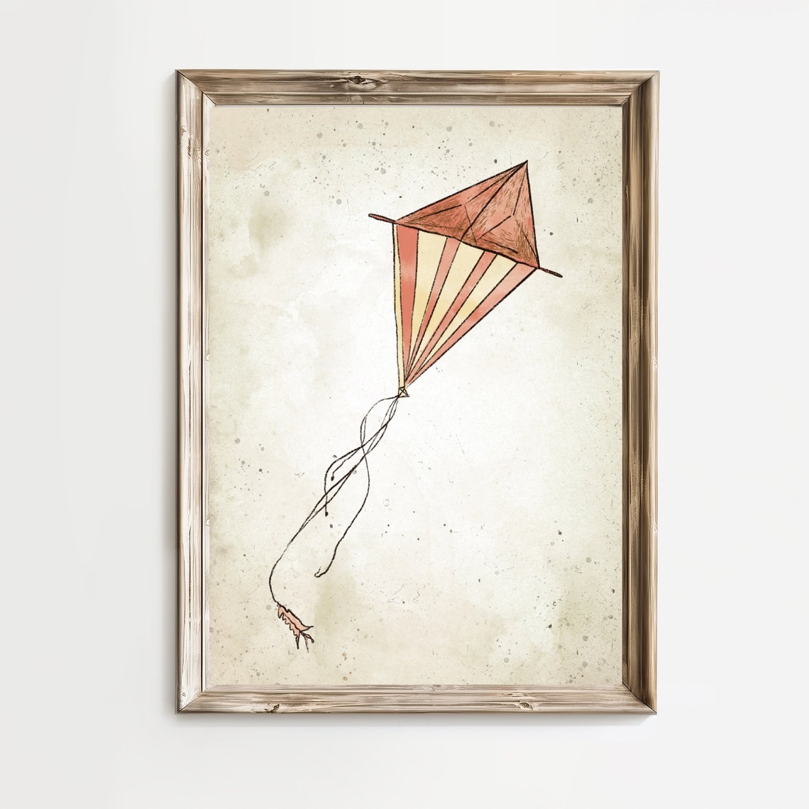 Red Striped Kite Flying Sketch Vintage Nursery Playtime Poster
