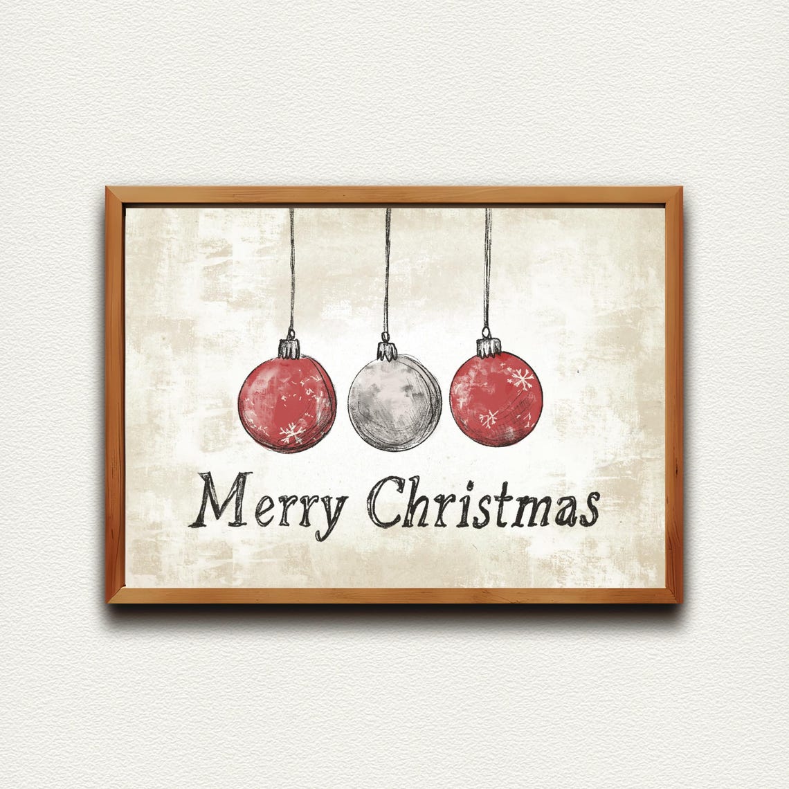 Three Hanging Christmas Ornaments Merry Christmas Script Poster - Image 4