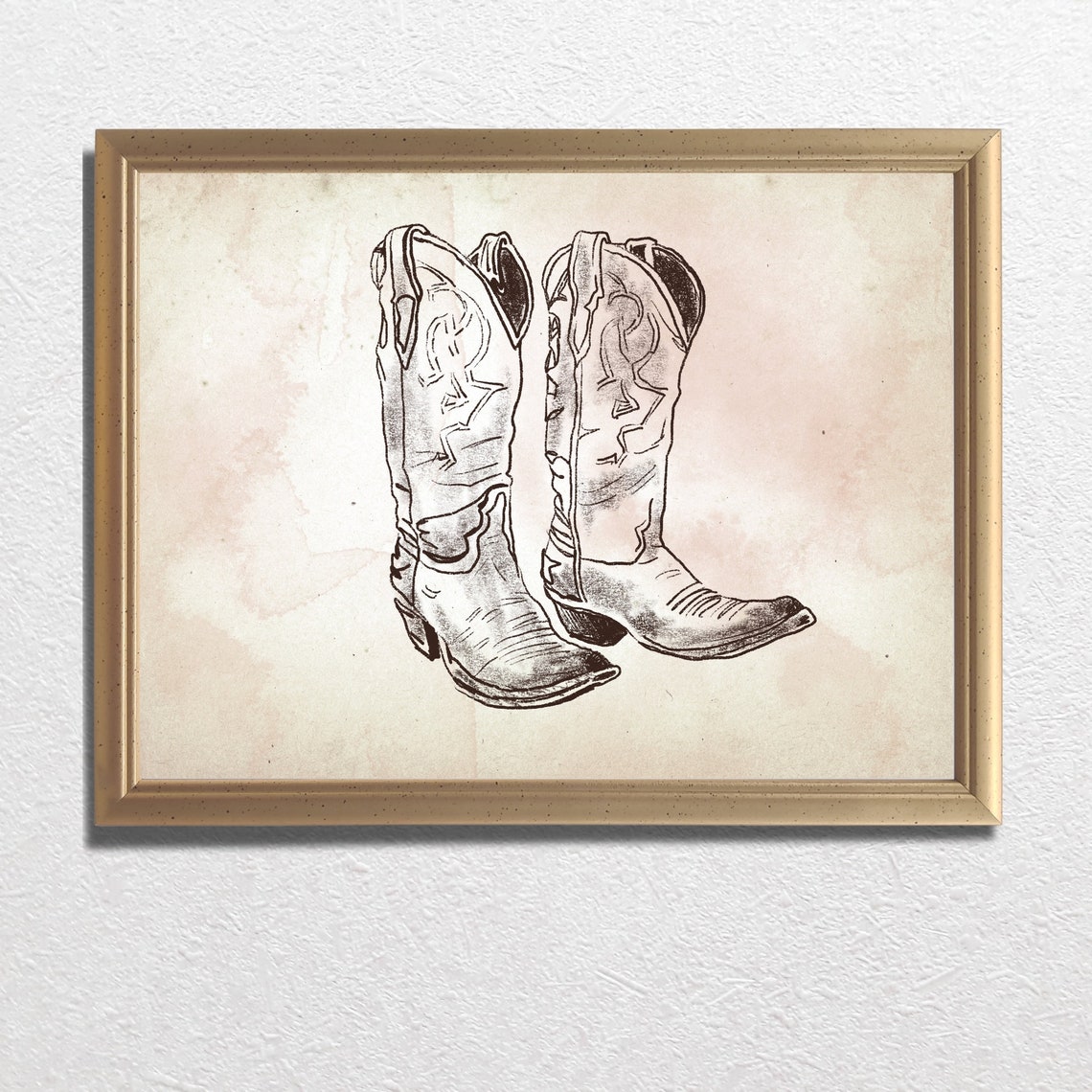 Vintage Cowboy Boots Sepia Sketch Rustic Western Nursery Wall Art - Image 2