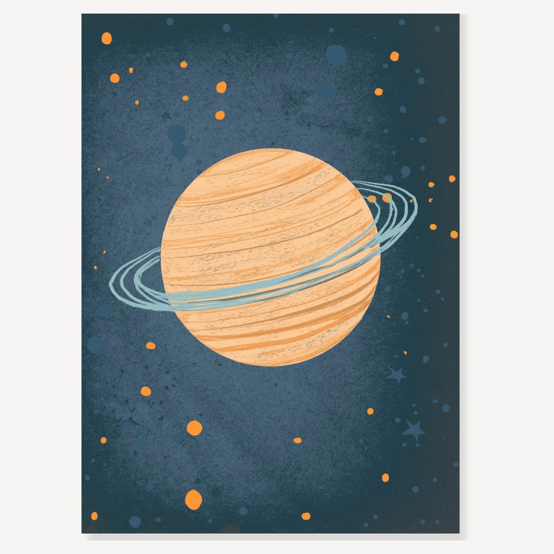 Retro Vintage Orange Ringed Planet Nursery Outer Space Print - Image 2