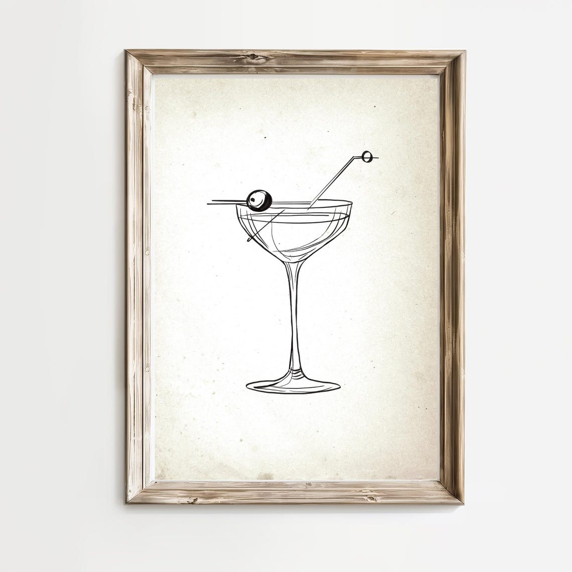 Minimalist Line Art Martini Glass Cocktail Bar Decor Wall Poster