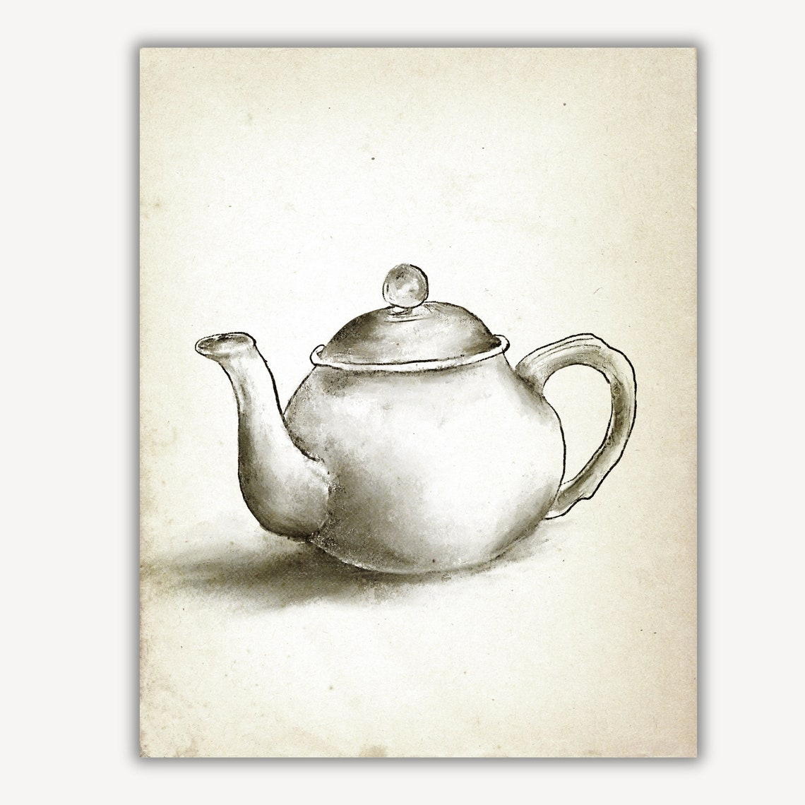 Vintage Sepia Teapot Ink Sketch Rustic Farmhouse Kitchen Wall Art - Image 3