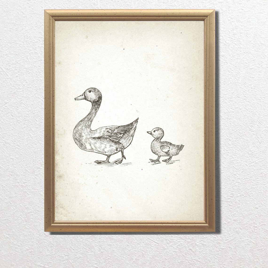 Mother Duck And Duckling Walking Sepia Sketch Nursery Wall Art - Image 3