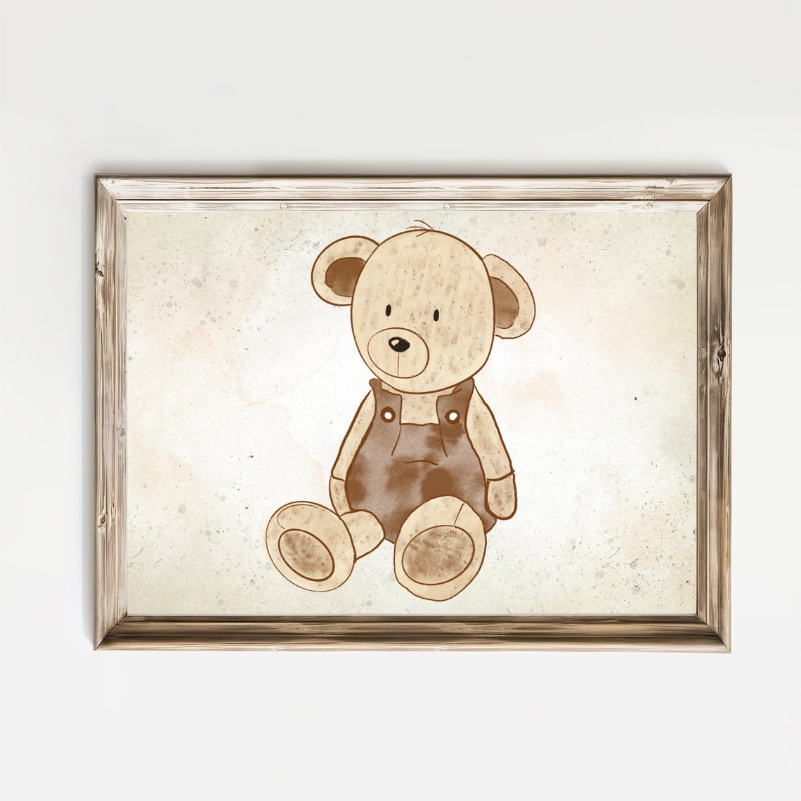 Teddy Bear Wearing Brown Overalls Sitting Vintage Art Poster