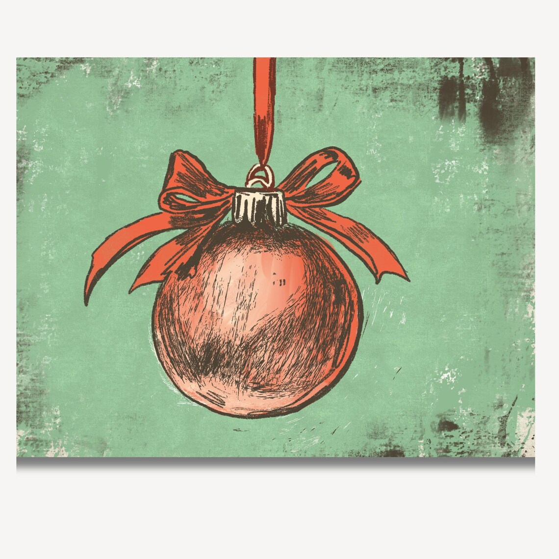 Red Christmas Bauble With Ribbon Bow Mint Green Vintage Poster - Image 2
